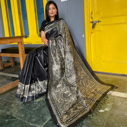 Kaushambi Madhubani Hand-Painted Tussar Silk Saree